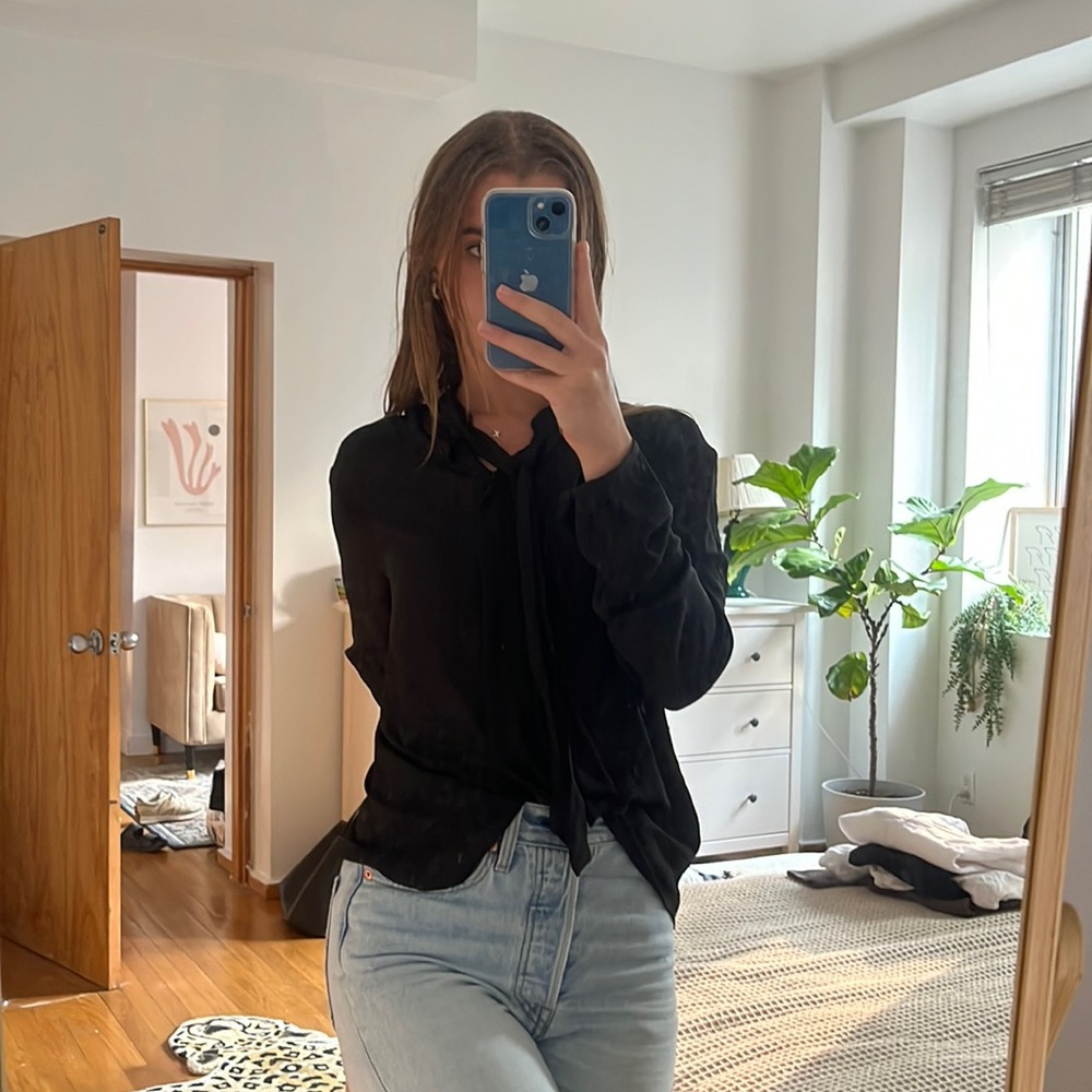 Mango sheer black blouse for work